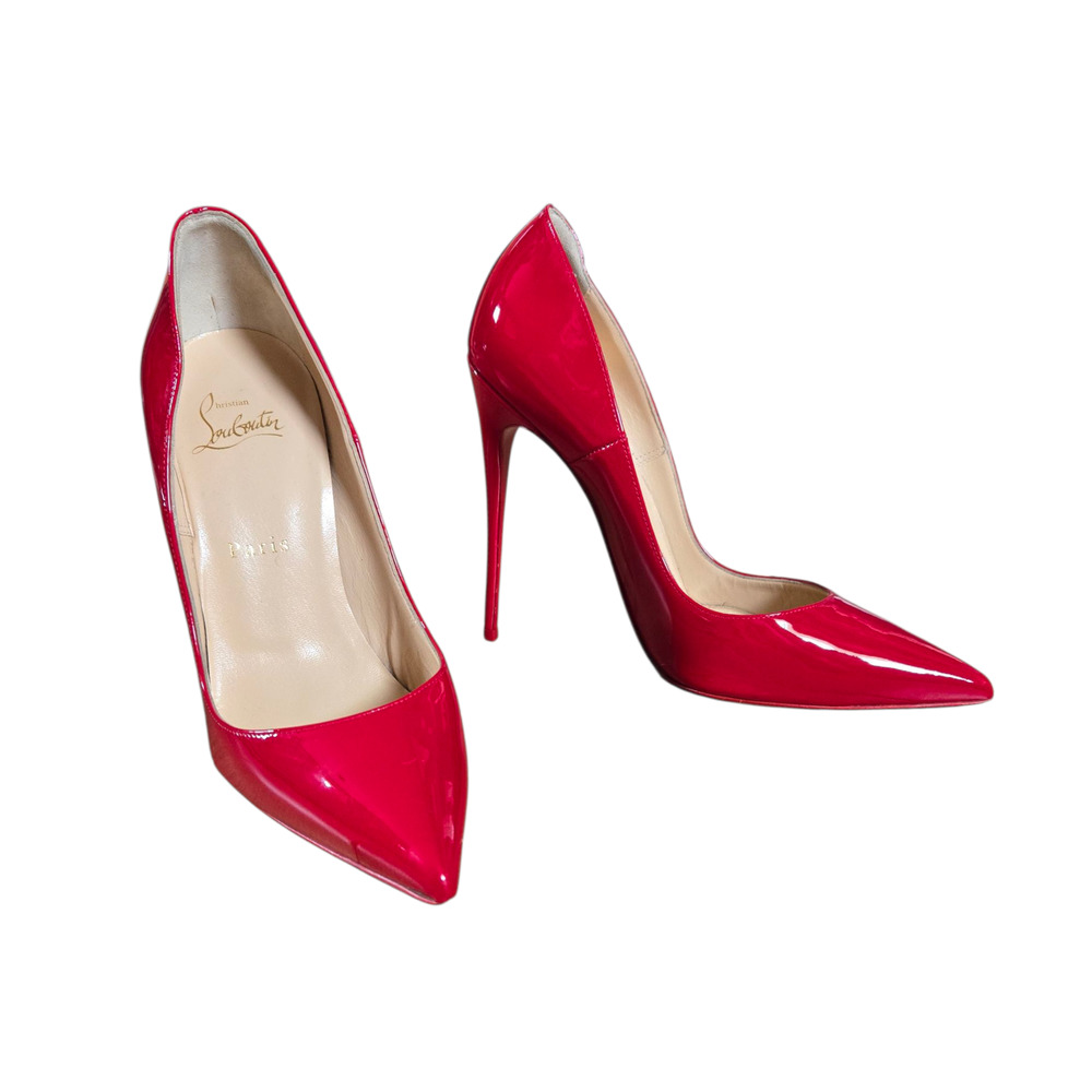 Christian Louboutin Patent Leather Pointed-Toe Stiletto Pumps in Red - Picture 3 of 15